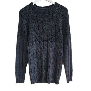 Weatherproof gray & black cable knit crewneck sweater